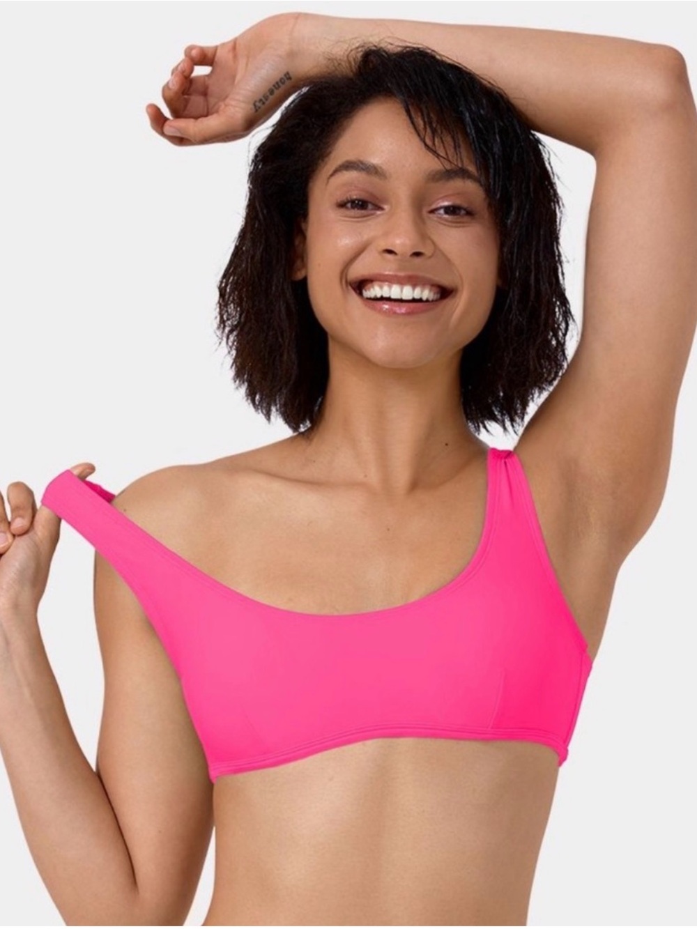 NWT Halara Hot Pink Solid U Neck Bikini Top Or Sports Bra Sz L